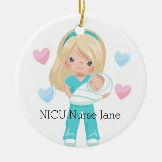 NICUパーソナライズされたナース開催ベビークリスマス セラミックオーナメント (正面)