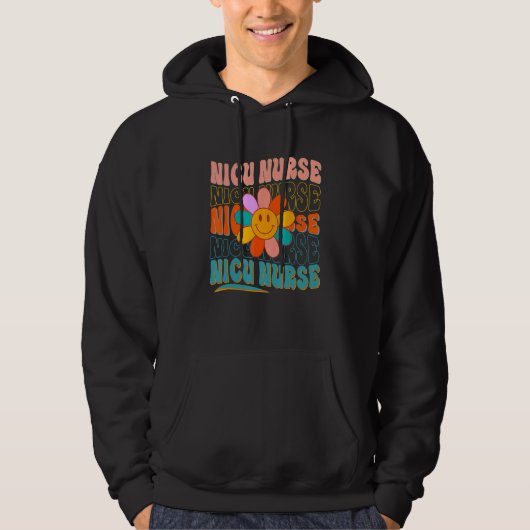 NICU看護師 新生児集中治療室 レトロフラワー チームTシャツ パーカ (正面)