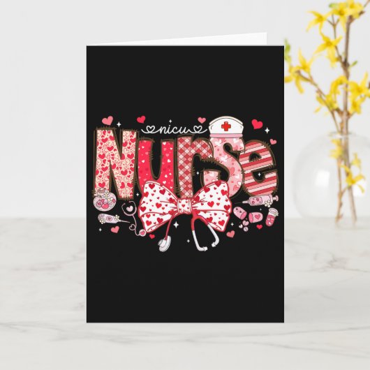 Nicu Nurse Stethoscope Coquette Bow Heart Valentin カード (黄色い花)