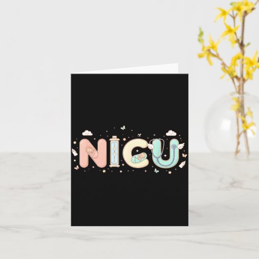 Nicu Nurse Valentine's Day Heart Stethoscope Scrub カード (黄色い花)