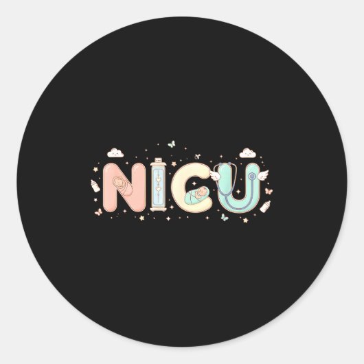 Nicu Nurse Valentine's Day Heart Stethoscope Scrub ラウンドシール (正面)