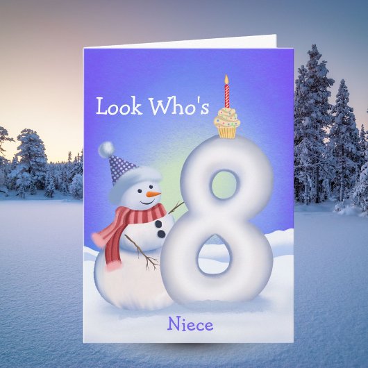 Niece 8th Birthday Snowman Snowy Eight  カード