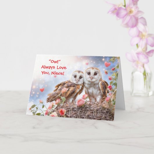 Niece Cute Owls Happy Valentines Day カード (蘭)