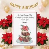 Niece December Birthday Cake Poinsettias  カード