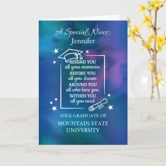 Niece Graduation Personalize Name and School  カード (黄色い花)