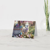 Niece Happy Easter Lamb Eggs Flowers Butterflies カード (正面)