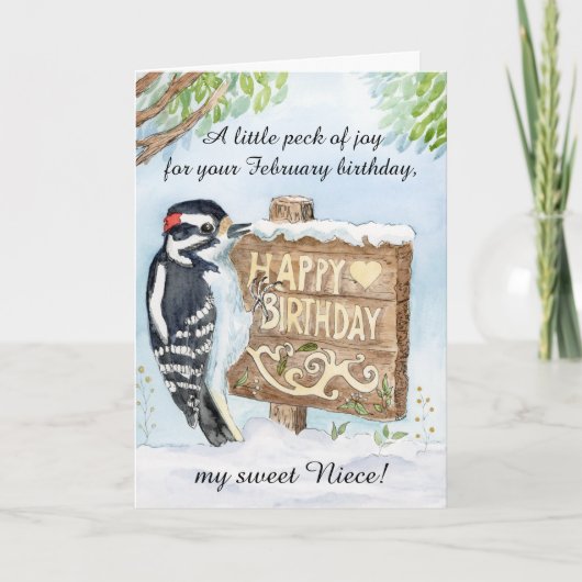 Niece Happy February Birthday Woodpecker カード (正面)