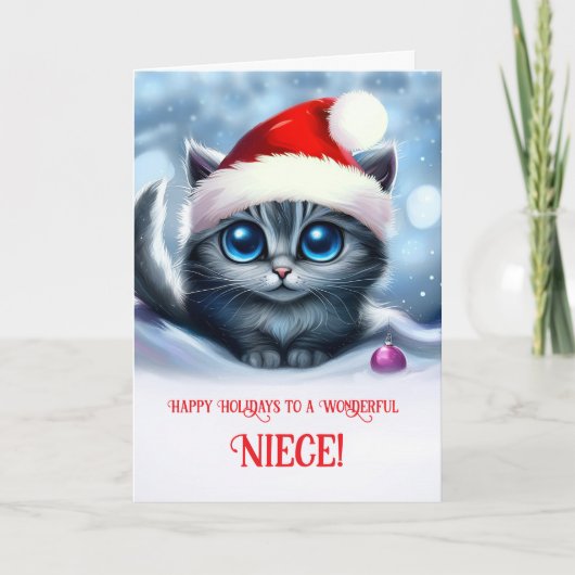 Niece Happy Holidays Cute Kitten Christmas カード (正面)