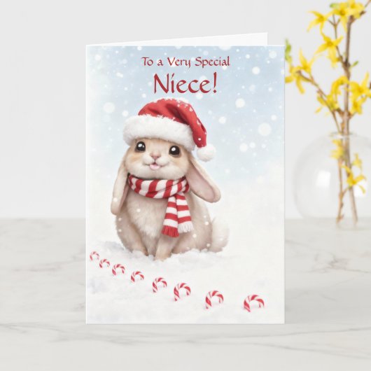 Niece Holiday Cute and Fun Christmas Bunny  カード (黄色い花)