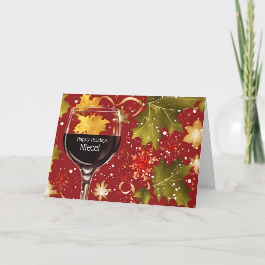 Niece Humorous Christmas Happy Holidays Wine Adult シーズンカード (正面)