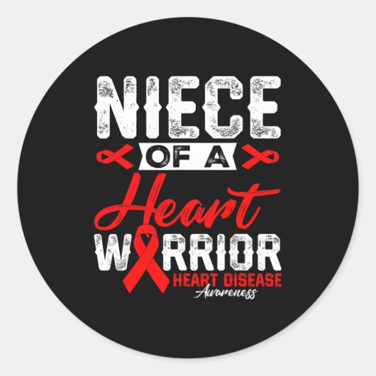 Niece Of A Heart Warrior Heart Disease Red Ribbon ラウンドシール (正面)