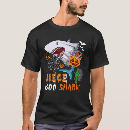 Niece Shark Boo Halloween Shark Boo Ghost Candy Pu Tシャツ (正面)