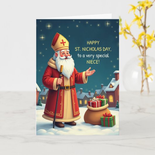 Niece St Nicholas Day Smiles and Warm Wishes カード (黄色い花)