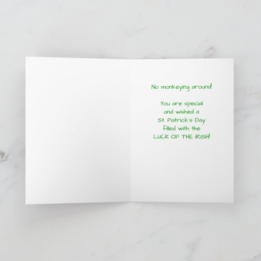 Niece, St. Patrick's Day Monkey with Shamrock カード (内部)