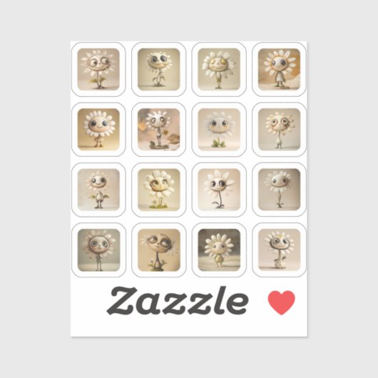 Niedliche Gänseblümchen-Sticker –  16 Sticker シール (シート)