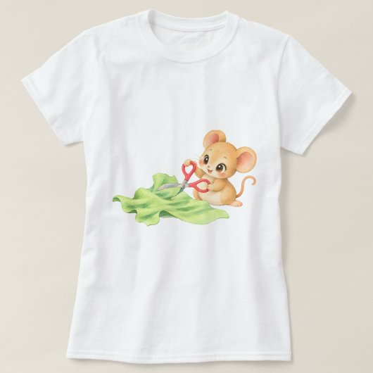 Niedliche Maus schneidet Stoff zu Tシャツ (デザイン正面)