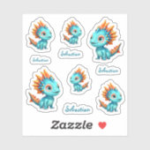 Niedlicher Alien-Drache, türkis - シール (シート)