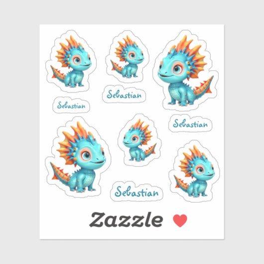 Niedlicher Alien-Drache, türkis - シール (シート)