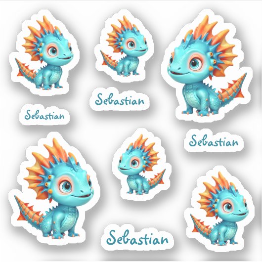 Niedlicher Alien-Drache, türkis - シール (正面)