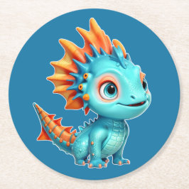 Niedlicher Alien-Drache, türkis -  ラウンドペーパーコースター