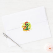 Niedlicher Babydrache grün orange - Kinder ラウンドシール (封筒)