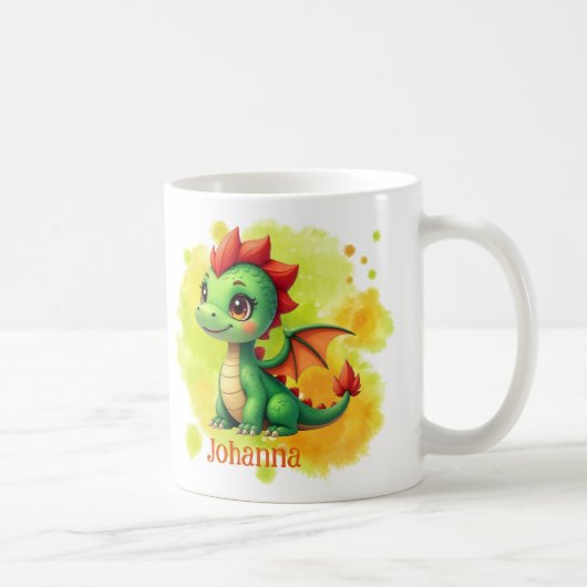 Niedlicher Babydrache grün orange - Kindertasse コーヒーマグカップ (右)