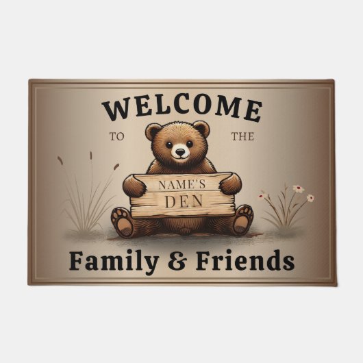 Niedlicher Bärengruß mit Namensschild für Familie ドアマット (正面)