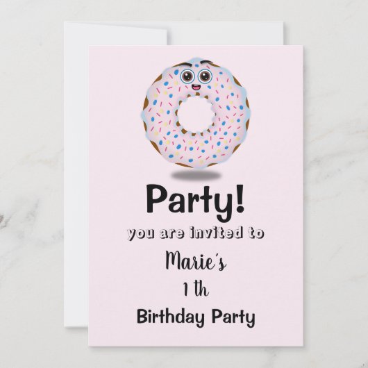 niedlicher Donut erster Geburtstag Einladung  招待状 (正面)