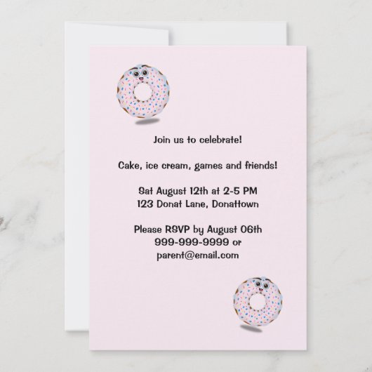 niedlicher Donut erster Geburtstag Einladung  招待状 (裏面)