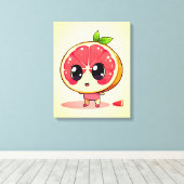 Niedlicher Grapefruit-Charakter キャンバスプリント (インサイチュ (ウッドフロア))