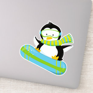 Niedlicher Pinguin, Pinguin mit Scarf, Snowboard シール