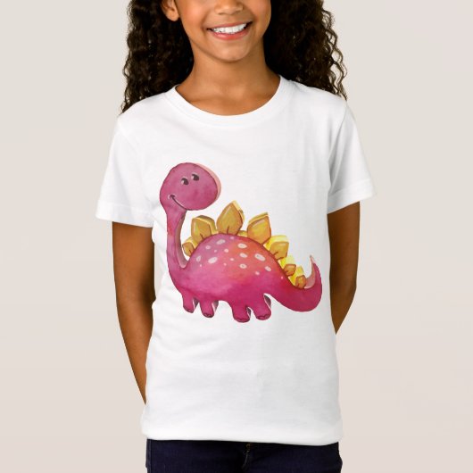 Niedlicher Rosa Dinosaurier Relief 3D-Look Mädchen Tシャツ (正面)