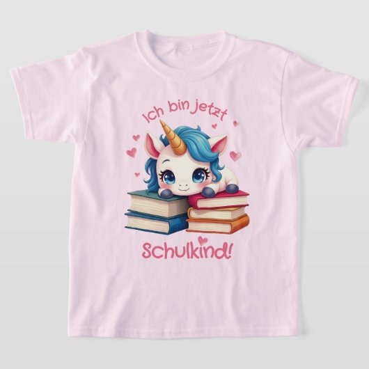 Niedliches Einhorn mit Büchern - Schulkind | Tシャツ (レイダウン)
