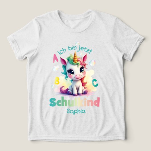 Niedliches Einhorn mit Seifenblasen - Schulkind | トライブレンドTシャツ (デザイン正面)