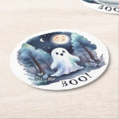Niedliches Gespenst Geist im Wald Halloween ラウンドペーパーコースター (アングル)