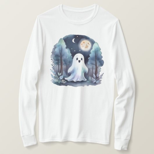 Niedliches Gespenst Geist im Wald Longsleeve Tシャツ (デザイン正面)