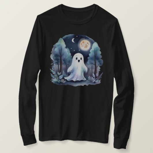 Niedliches Gespenst Geist im Wald Longsleeve  Tシャツ (デザイン正面)