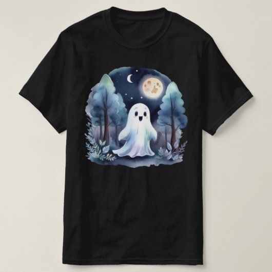 Niedliches Gespenst Geist im Wald Longsleeve  Tシャツ (デザイン正面)