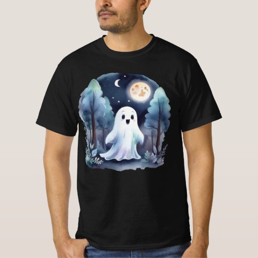 Niedliches Gespenst Geist im Wald Longsleeve Tシャツ (正面)