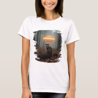 Niedliches Waschbär-UFO-Design im Wald Tシャツ
