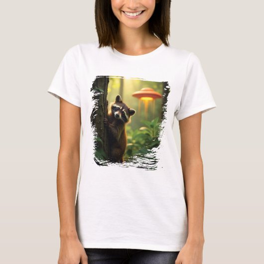 niedliches Waschbär-UFO-Design Tシャツ (正面)