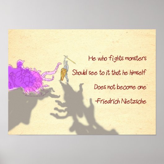 Nietzsche Quote Cartoon He Who Fights Monsters ポスター (正面)