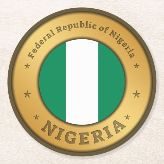 Nigeria Flag Badge ラウンドペーパーコースター (正面)