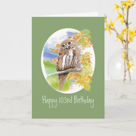 Night おもしろい Owl 103番目の誕生日古いカスタム カード (黄色い花)