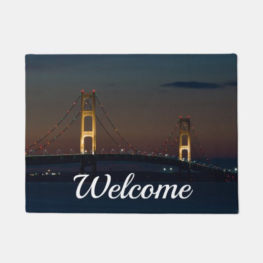 Night At Mackinac Bridge Welcome Doormat ドアマット (正面)