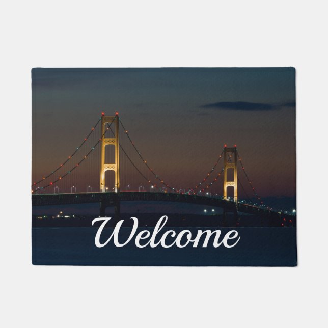 Night At Mackinac Bridge Welcome Doormat ドアマット (正面)