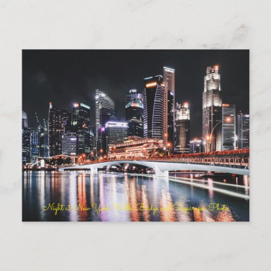 Night at New York With Bridge and Skyscrポストカード ポストカード (正面)