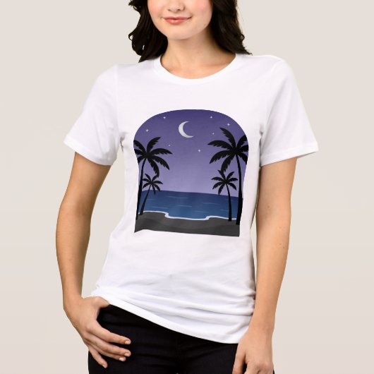 Night Beach – Moon over Waves T-Shirt トライブレンドＴシャツ (正面)