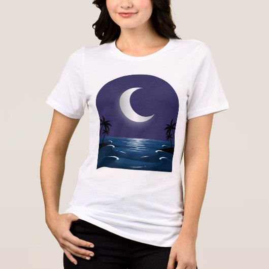 Night Beach – Moonlit Silhouette T-Shirt トライブレンドＴシャツ (正面)