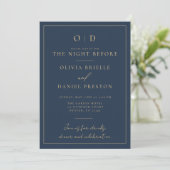 Night Before Rehearsal Dinner Navy Blue Gold 招待状 (スタンド正面)